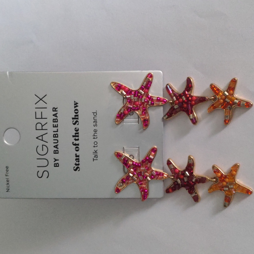 NWT Sugarfix Starfish Drop Earrings, Baublebar, Star Of The Show, 3" Dangle,